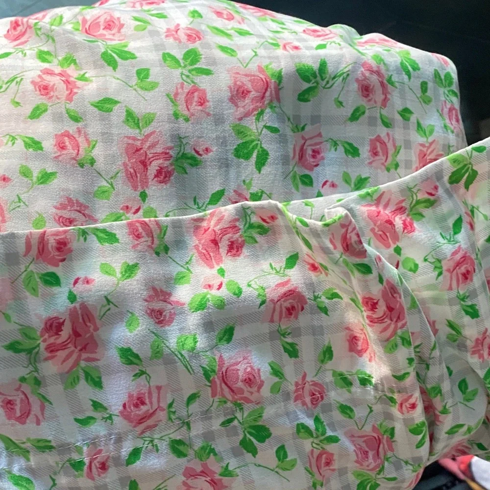 Betsey Johnson Pink Rose gingham Floral Print king size bed sheets
